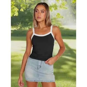 Trendy Queen Women's Camisole Tank Tops Sleeveless Racerback Cropped Cami Going Out Outfits Casual Summer Outifts 2025 Y2k Clothes Black S