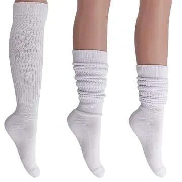 AWS/American Made Slouchy Scrunch Cotton Slouch Socks for Women Shoe Size 5 to 10 (White, 1 Pair)