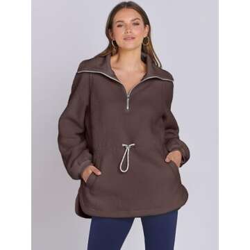 ANRABESS Women Sherpa Fleece Sweatshirt Half Zip Pullover Casual Warm Fuzzy Sweater Coat 2024 Fall F...