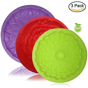 SENHAI 3 Pack Flower Shape Silicone Cake Bread Pie Flan Tart Molds, Large Round Sunflower Chrysanthe...