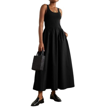 Dsewpaur Summer Maxi Dress for Women Casual Sleeveless Square Neck Tank Long Swing Dress Patchwork F...