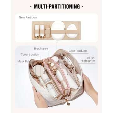 EACHY Travel Makeup Bag, Large Capacity Cosmetic Bags for Women, Waterproof Portable Open Flat Toile...