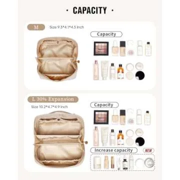 EACHY Travel Makeup Bag, Large Capacity Cosmetic Bags for Women, Waterproof Portable Open Flat Toiletry Bag Make up Bag with Divider and Handle, Christmas Gifts (LD-White, Large)