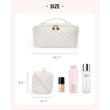 EACHY Travel Makeup Bag, Large Capacity Cosmetic Bags for Women, Waterproof Portable Open Flat Toiletry Bag Make up Bag with Divider and Handle, Christmas Gifts (LD-White, Large)