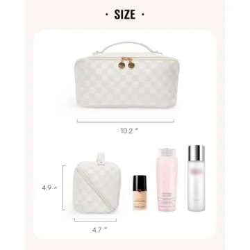 EACHY Travel Makeup Bag, Large Capacity Cosmetic Bags for Women, Waterproof Portable Open Flat Toiletry Bag Make up Bag with Divider and Handle, Christmas Gifts (LD-White, Large)