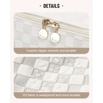 EACHY Travel Makeup Bag, Large Capacity Cosmetic Bags for Women, Waterproof Portable Open Flat Toiletry Bag Make up Bag with Divider and Handle, Christmas Gifts (LD-White, Large)