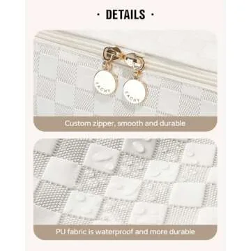 EACHY Travel Makeup Bag, Large Capacity Cosmetic Bags for Women, Waterproof Portable Open Flat Toiletry Bag Make up Bag with Divider and Handle, Christmas Gifts (LD-White, Large)