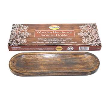 Govinda - Incense Burner Stick Holder Ash Catcher Wooden Handmade Modern Gift Wood Home Decor Size 1...