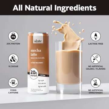 Slate Milk - High Protein Iced Coffee - Mocha Latte - 175mg Caffeine, Lactose Free Energy - 20g Prot...