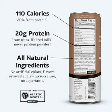 Slate Milk - High Protein Iced Coffee - Mocha Latte - 175mg Caffeine, Lactose Free Energy - 20g Protein, 1g Sugar, 110 Calories, 3g Net Carbs, No Sugar Added - Protein Coffee - 11 fl oz, 24 Cans