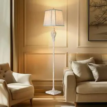 Rustic Floor Lamp 65'' Tall with Nightlight Cut Corner Linen Fabric Shade Vintage Standing Lamp for Living Room, Bedroom, Office, House (Bulb Included)
