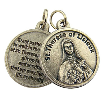 Religious Gifts Silver Toned Base Saint Therese of Lisieux Medal with Prayer Protection Pendant, 3/4...