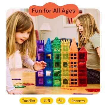 PLAYVIBE Magnetic Tiles 60 Pcs - 3D Magnet Tiles Building Blocks for STEM Learning, Montessori Toys Boy and Girl Toys, Magnetic Blocks - Learning Toddler Toys, Playing Magtiles for Classroom, Home