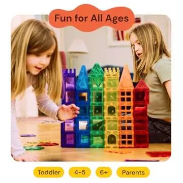 PLAYVIBE Magnetic Tiles 60 Pcs - 3D Magnet Tiles Building Blocks for STEM Learning, Montessori Toys Boy and Girl Toys, Magnetic Blocks - Learning Toddler Toys, Playing Magtiles for Classroom, Home