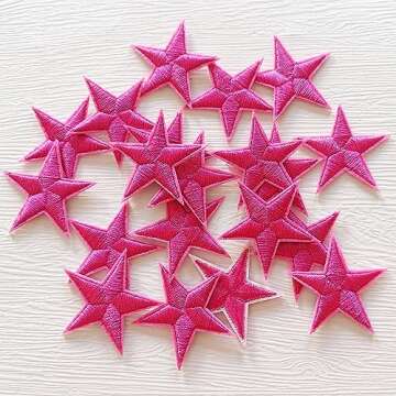 Zlettery 20pcs Rose Pink Star Iron on Patches, Star Patches Embroidered Applique for Clothing, Jackets, Hats,Backpacks, Jeans (1.8 inches)