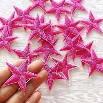 Zlettery 20pcs Rose Pink Star Iron on Patches, Star Patches Embroidered Applique for Clothing, Jackets, Hats,Backpacks, Jeans (1.8 inches)