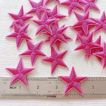 Zlettery 20pcs Rose Pink Star Iron on Patches, Star Patches Embroidered Applique for Clothing, Jackets, Hats,Backpacks, Jeans (1.8 inches)