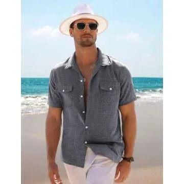 COOFANDY Men Linen Summer Short Sleeve Button Down Shirt