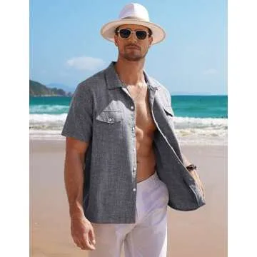 COOFANDY Men Linen Summer Short Sleeve Button Down Shirt