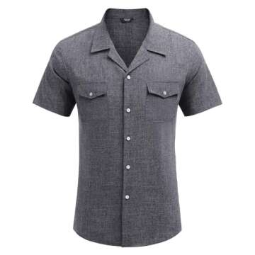 COOFANDY Men Linen Summer Short Sleeve Button Down Shirt