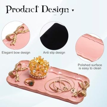 Elegant Pink Decorative Jewelry Tray with Bow Design