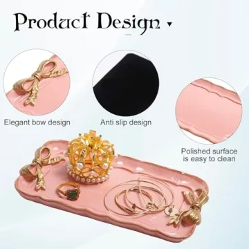 Elegant Pink Decorative Jewelry Tray with Bow Design