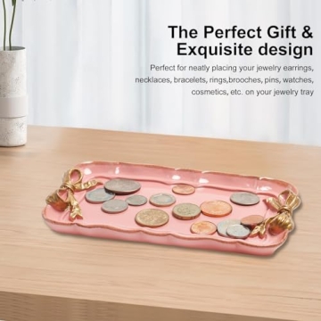 Elegant Pink Decorative Jewelry Tray with Bow Design