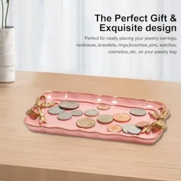 Elegant Pink Decorative Jewelry Tray with Bow Design