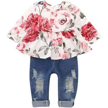 Cute Caretoo Baby Girl Floral Long Sleeve Outfit