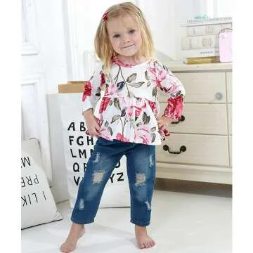Cute Caretoo Baby Girl Floral Long Sleeve Outfit