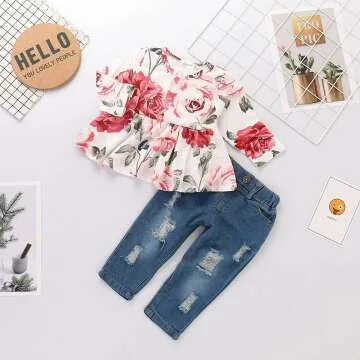 Cute Caretoo Baby Girl Floral Long Sleeve Outfit