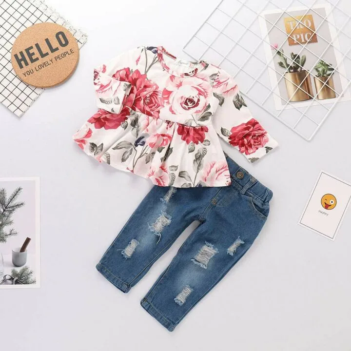 Cute Caretoo Baby Girl Floral Long Sleeve Outfit