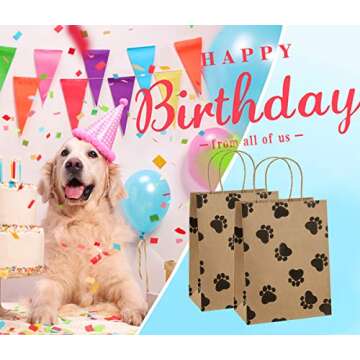 BagDream Gift Bags 25Pcs 8x4.25x10.5 Inches Shopping Bags, Paper Bags with handles, Kraft Bags, Retail Bags, Holiday Party Bags, Puppy Dog's Paw Print Brown Gift Bags