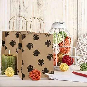 BagDream Gift Bags 25Pcs 8x4.25x10.5 Inches Shopping Bags, Paper Bags with handles, Kraft Bags, Retail Bags, Holiday Party Bags, Puppy Dog's Paw Print Brown Gift Bags