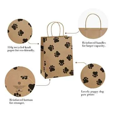 BagDream Gift Bags 25Pcs 8x4.25x10.5 Inches Shopping Bags, Paper Bags with handles, Kraft Bags, Retail Bags, Holiday Party Bags, Puppy Dog's Paw Print Brown Gift Bags