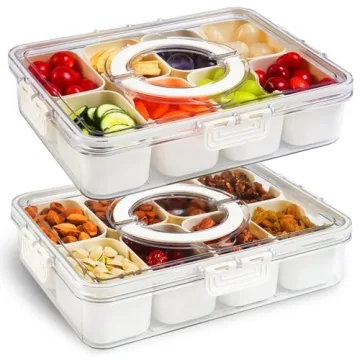 2 Pack Portable Snackle Box - 8 Compartment Serving Tray for Healthy Snacking