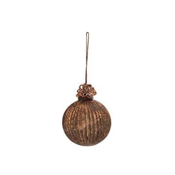 Creative Co-Op Embossed Glass Ball Ornament with Beads, Antique Copper Finish