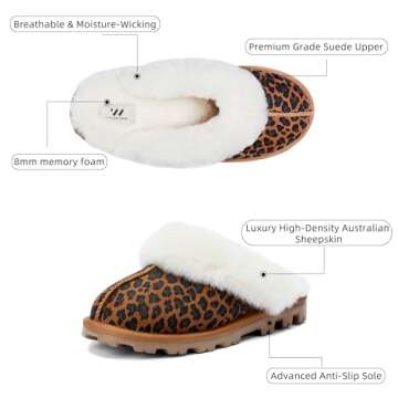 WaySoft Genuine Australian Sheepskin Women Slippers, 100% Shearling Hard Bottom Slippers for Women Indoor and Outdoor Warm Fuzzy Wool Slippers