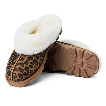 WaySoft Genuine Australian Sheepskin Women Slippers, 100% Shearling Hard Bottom Slippers for Women Indoor and Outdoor Warm Fuzzy Wool Slippers