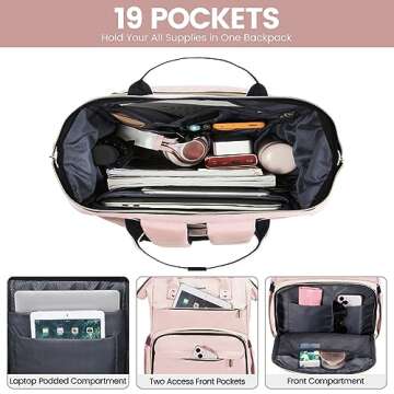 LOVEVOOK Laptop Backpack for Women,15.6 Inch Professional Womens Travel Backpack Purse Computer Laptop Bag Nurse Teacher Backpack,Waterproof College Work Bags Carry on Back Pack with USB Port, Pink