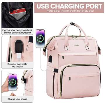 LOVEVOOK Laptop Backpack for Women,15.6 Inch Professional Womens Travel Backpack Purse Computer Laptop Bag Nurse Teacher Backpack,Waterproof College Work Bags Carry on Back Pack with USB Port, Pink