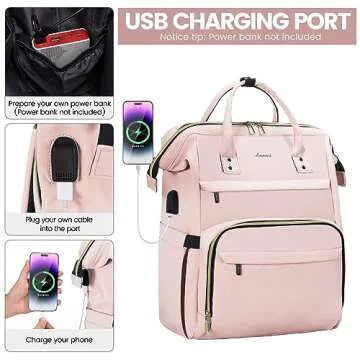 LOVEVOOK Laptop Backpack for Women,15.6 Inch Professional Womens Travel Backpack Purse Computer Laptop Bag Nurse Teacher Backpack,Waterproof College Work Bags Carry on Back Pack with USB Port, Pink