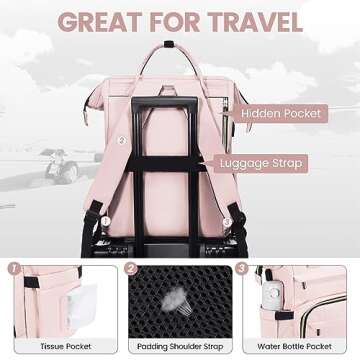 LOVEVOOK Laptop Backpack for Women,15.6 Inch Professional Womens Travel Backpack Purse Computer Laptop Bag Nurse Teacher Backpack,Waterproof College Work Bags Carry on Back Pack with USB Port, Pink