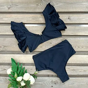 Stylish SPORLIKE Ruffle High Waist Bikini Swimsuit