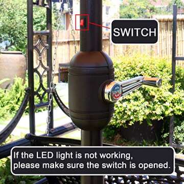 Sunnyglade 9' Solar 24 LED Lighted Umbrella with 8 Ribs Adjustment and Crank Lift System for Patio - Black and White