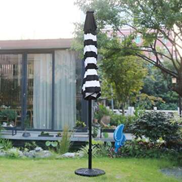 Sunnyglade 9' Solar 24 LED Lighted Umbrella with 8 Ribs Adjustment and Crank Lift System for Patio - Black and White