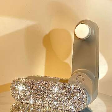 LuckyMao Silver Handheld Fan Rhinestone Blingbling - Mini Portable USB Rechargeable Personal Pocket ...