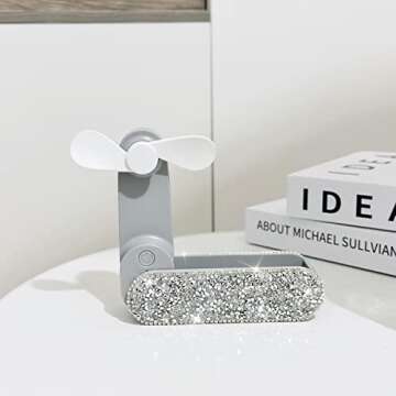 LuckyMao Rhinestone Handheld Fan - USB Rechargeable & Portable