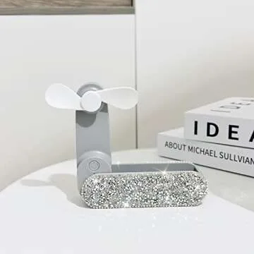 LuckyMao Rhinestone Handheld Fan - USB Rechargeable & Portable