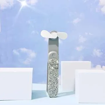 LuckyMao Rhinestone Handheld Fan - USB Rechargeable & Portable